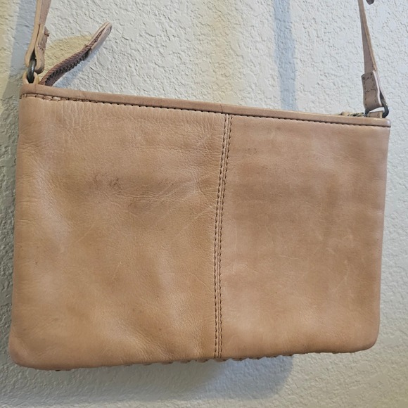 Tan Woven 100% Genuine Leather Crossbody Bag Adjustable Neutral Minimalist Boho - Picture 6 of 7